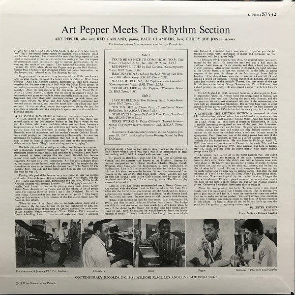 Art Pepper : Art Pepper Meets The Rhythm Section (LP, Album, RE)
