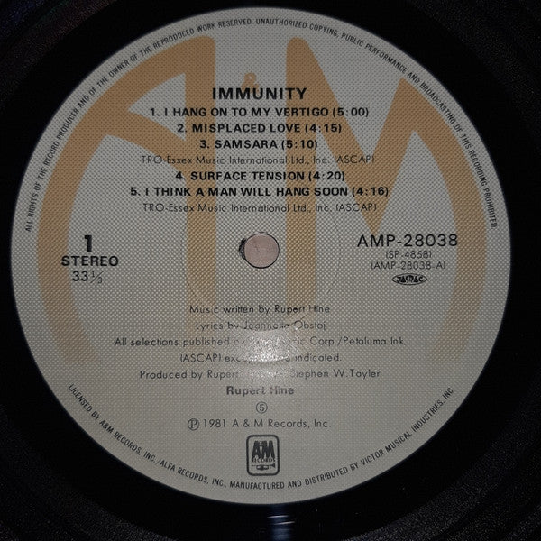 Rupert Hine : Immunity (LP, Album)