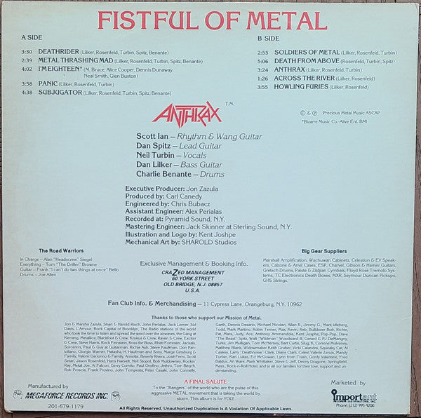 Anthrax : Fistful Of Metal (LP, Album, RP)