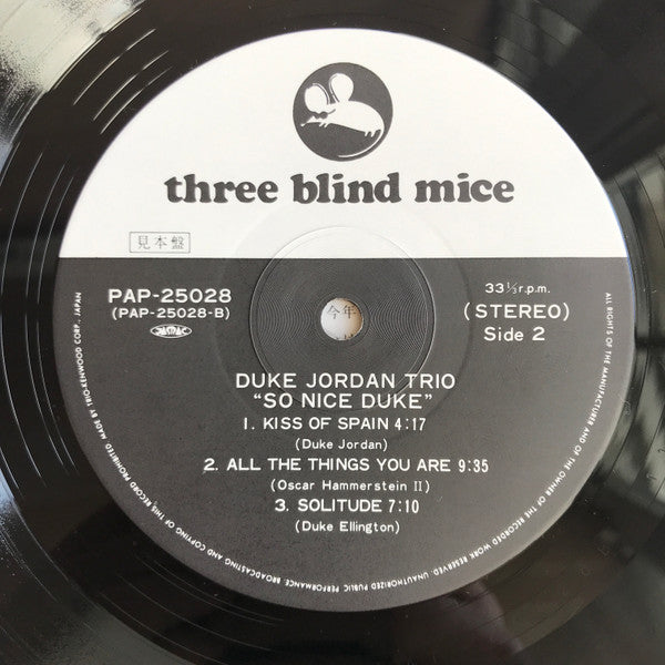 Duke Jordan Trio : So Nice Duke (LP, Album, Promo)
