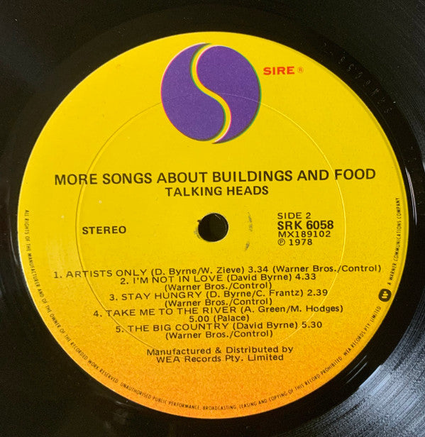 Talking Heads : More Songs About Buildings And Food (LP, Album)