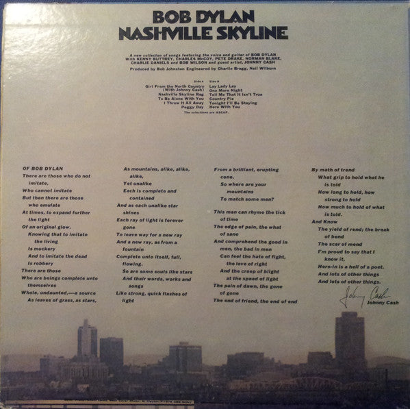 Bob Dylan : Nashville Skyline (LP, Album, RE)