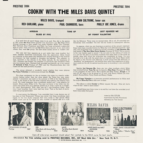 The Miles Davis Quintet : Cookin' With The Miles Davis Quintet (LP, Album, Mono, RE)