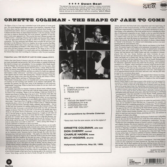 Ornette Coleman : The Shape Of Jazz To Come (LP, Album, RE)