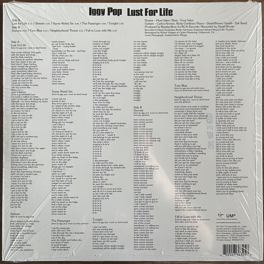 Iggy Pop : Lust For Life (LP, Album, RE, RM)
