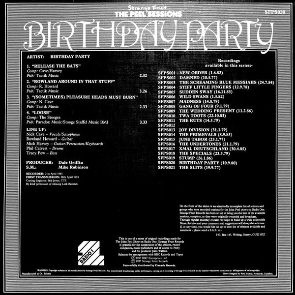 The Birthday Party : The Peel Session (21st April 1981) (12")