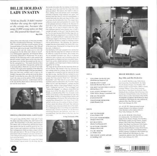 Billie Holiday With Ray Ellis And His Orchestra : Lady In Satin (LP, Album, Ltd, RE, RM, 180)