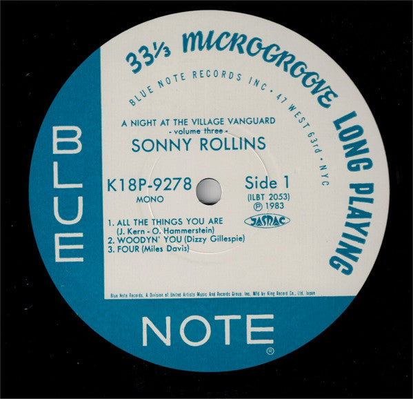 Sonny Rollins : A Night At The "Village Vanguard" Volume 3 (LP, Album, Mono)