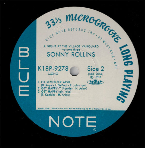 Sonny Rollins : A Night At The "Village Vanguard" Volume 3 (LP, Album, Mono)