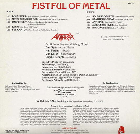 Anthrax : Fistful Of Metal (LP, Album)