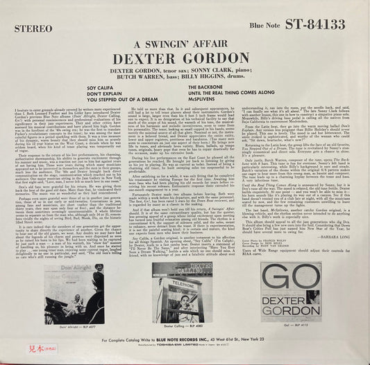 Dexter Gordon : A Swingin' Affair (LP, Album, Ltd, RE)