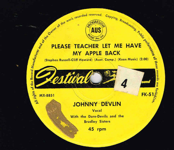 Johnny Devlin : Please Teacher Let Me Have My Apple Back (7", Single)
