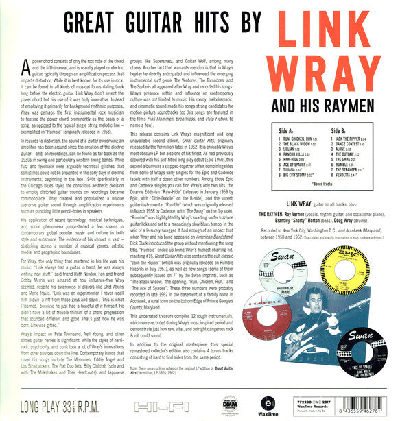 Link Wray And His Ray Men : Great Guitar Hits By Link Wray And His Raymen (LP, Album, Ltd, RE, 180)