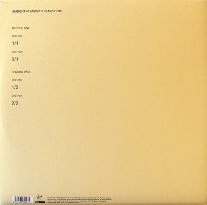 Brian Eno : Ambient 1 (Music For Airports) (2x12", Album, Ltd, RE, Hal)