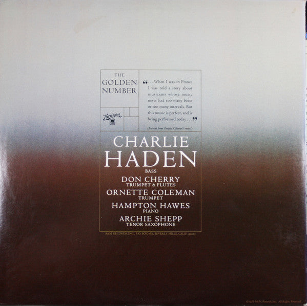 Charlie Haden : The Golden Number (LP, Album, uni)