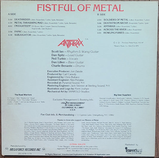 Anthrax : Fistful Of Metal (LP, Album, RP)