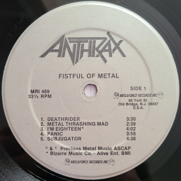 Anthrax : Fistful Of Metal (LP, Album, RP)