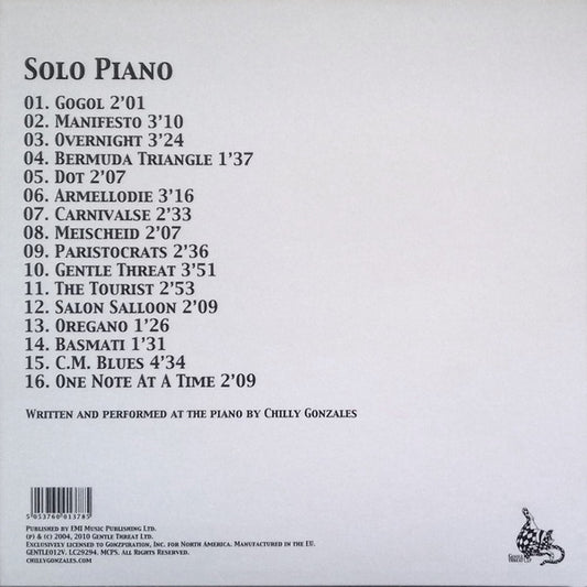 Gonzales : Solo Piano (LP, Album, RE, RP, Whi)