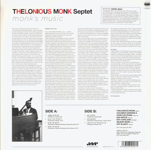 Thelonious Monk Septet : Monk's Music (LP, Album, Ltd, RE, 180)