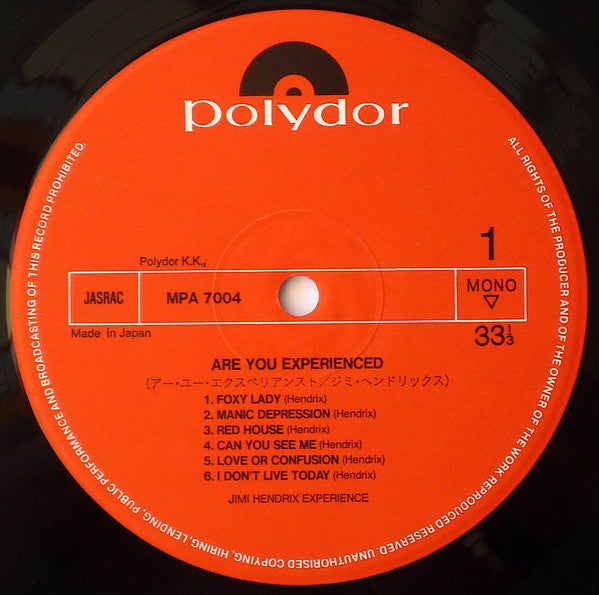 The Jimi Hendrix Experience : Are You Experienced (LP, Album, Mono, RE)