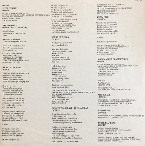David Bowie : Low (LP, Album, RE)