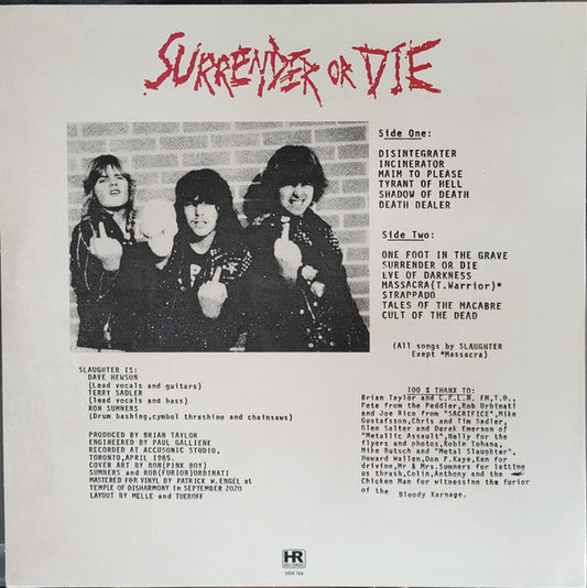 Slaughter (2) : Surrender Or Die (LP, Ltd, RE, RP, Whi)