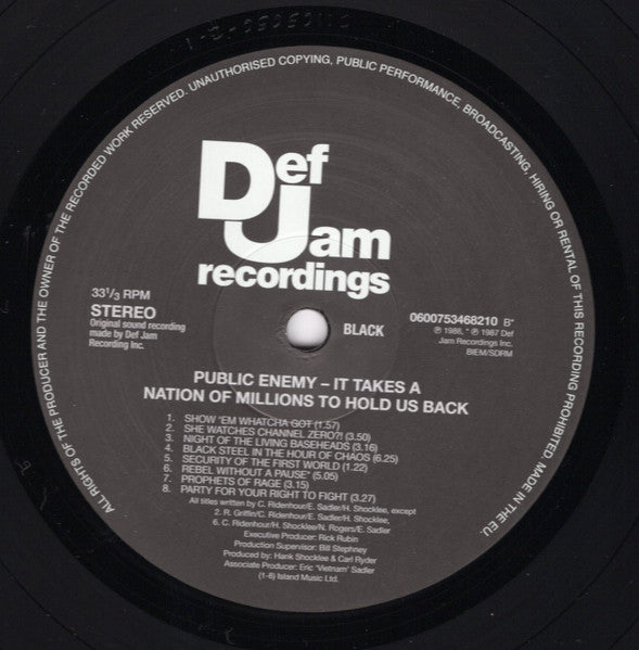 Public Enemy : It Takes A Nation Of Millions To Hold Us Back (LP, Album, RE, 180)