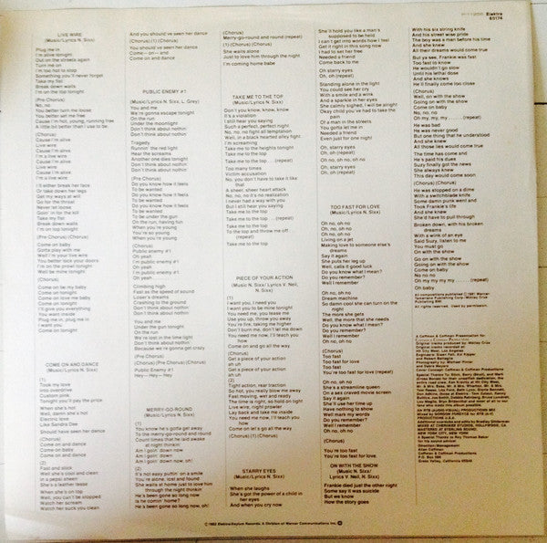 Mötley Crüe : Too Fast For Love (LP, Album)