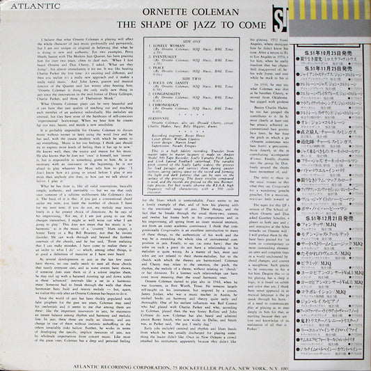 Ornette Coleman : The Shape Of Jazz To Come (LP, Album, RE)