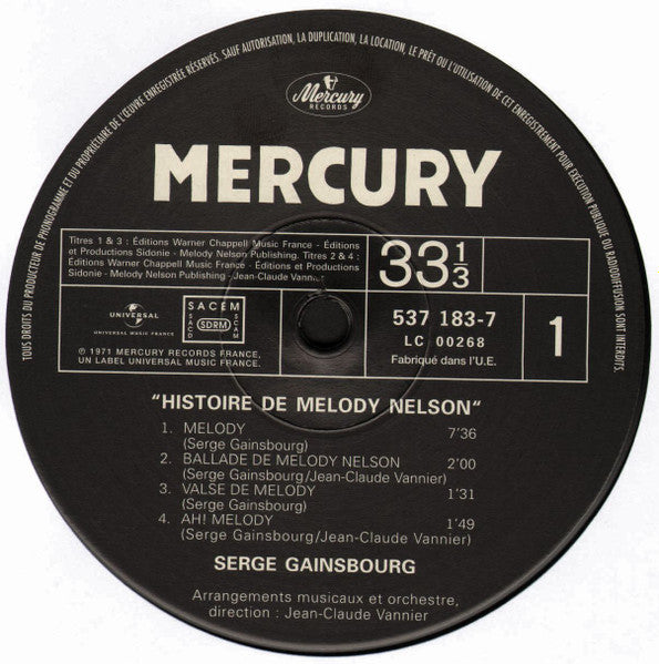 Serge Gainsbourg : Histoire De Melody Nelson (LP, Album, RE)