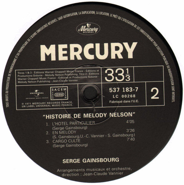 Serge Gainsbourg : Histoire De Melody Nelson (LP, Album, RE)