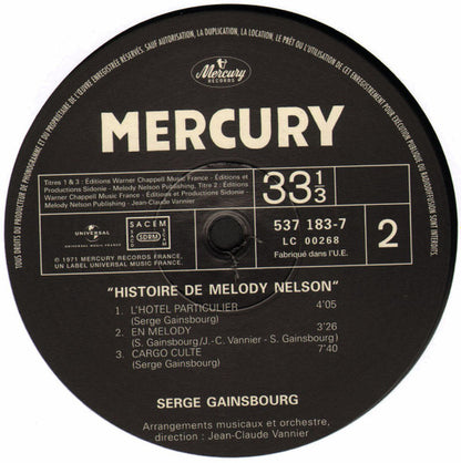 Serge Gainsbourg : Histoire De Melody Nelson (LP, Album, RE)