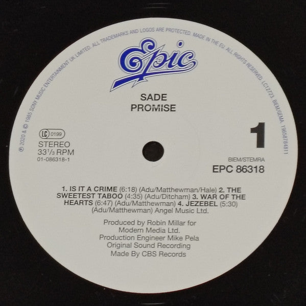 Sade : Promise (LP, Album, RE, RM, Hal)