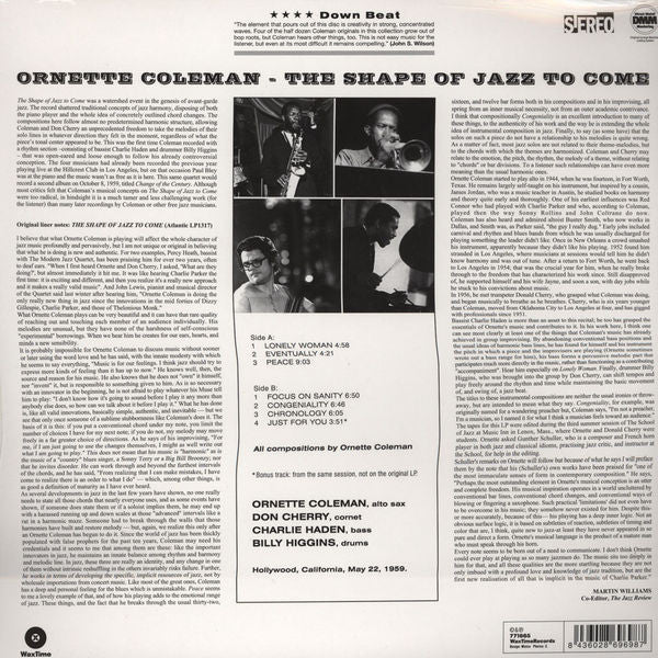 Ornette Coleman : The Shape Of Jazz To Come (LP, Album, RE)