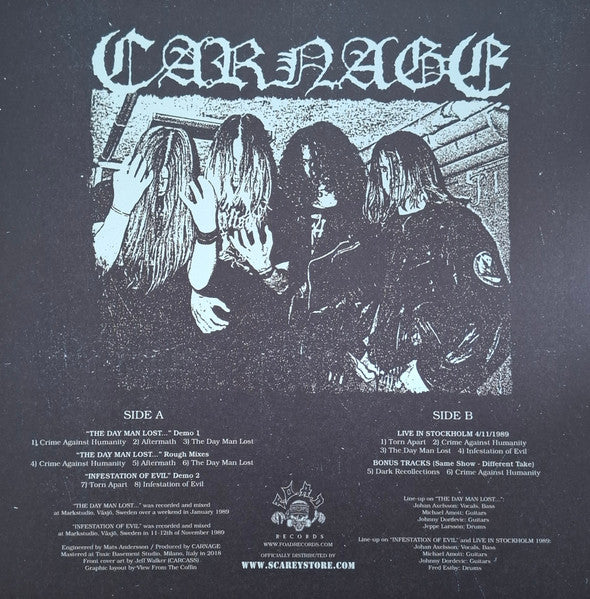 Carnage (4) : The Day Man Lost... / Infestation Of Evil - The 1989 Demos (LP, Comp, Ltd, RP)