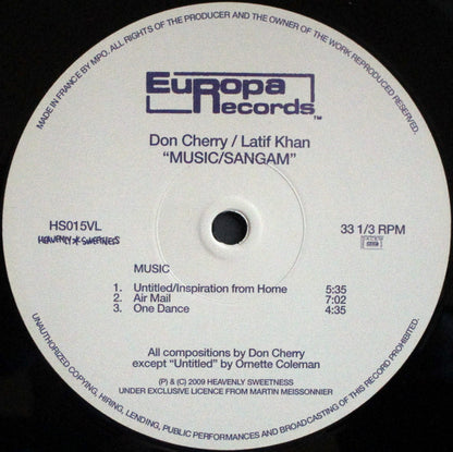 Don Cherry / Latif Khan* : Music / Sangam (LP, Album, RE, RM)