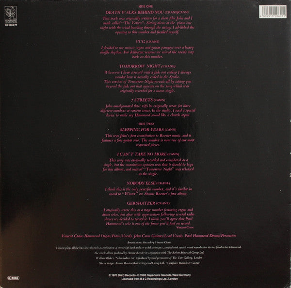 Atomic Rooster : Death Walks Behind You (LP, Album, RE, Gat)