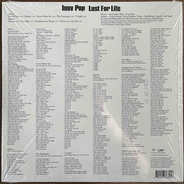 Iggy Pop : Lust For Life (LP, Album, RE, RM)