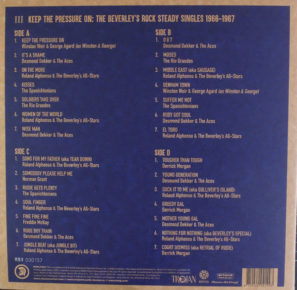 Various : Keep The Pressure On: The Beverley's Rock Steady Singles 1966 - 1967 (2xLP, Comp, Ltd, Num, Ora)