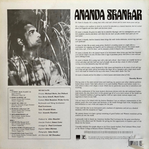 Ananda Shankar : Ananda Shankar (LP, Album, RE)