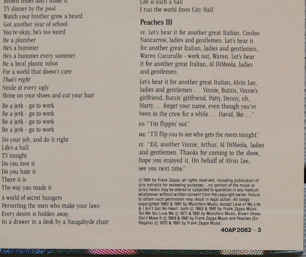 Frank Zappa : Tinseltown Rebellion (2xLP, Album, Gat)