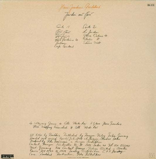 Roedelius* : Jardin Au Fou (LP, Album)