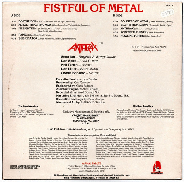 Anthrax : Fistful Of Metal (LP, Album)