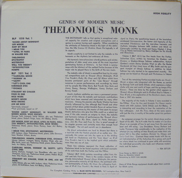 Thelonious Monk : Genius Of Modern Music Volume 1 (LP, Comp, Mono, RE, RM)