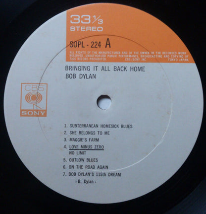 Bob Dylan : Bringing It All Back Home (LP, Album, RE)