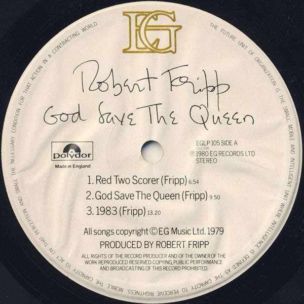 Robert Fripp : God Save The Queen / Under Heavy Manners (LP, Album)