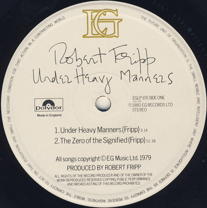 Robert Fripp : God Save The Queen / Under Heavy Manners (LP, Album)