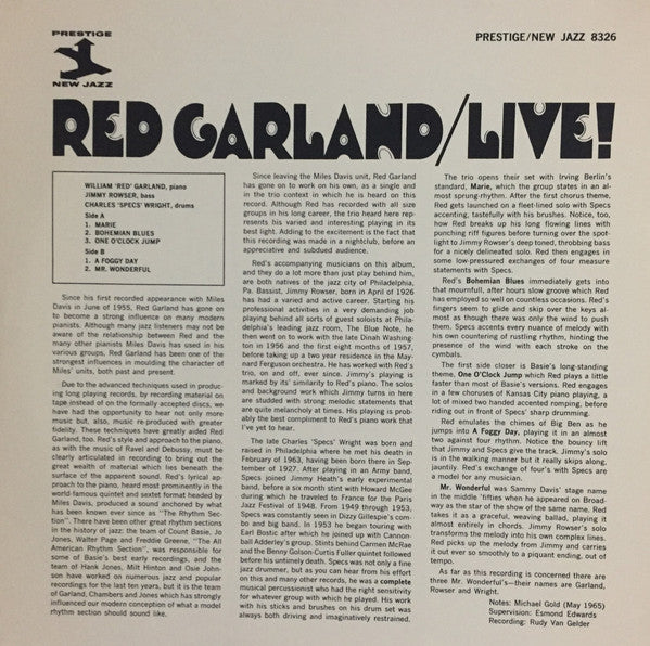 Red Garland : Live! (LP, Album, Mono, RE)
