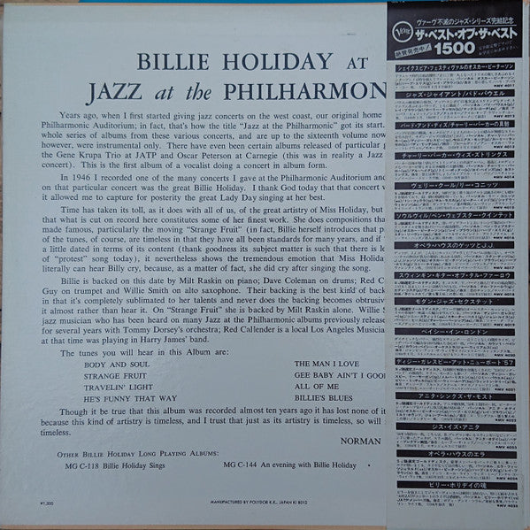 Billie Holiday : At Jazz At The Philharmonic (LP, Album, Mono, RE)