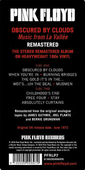 Pink Floyd : Obscured By Clouds (LP, Album, RE, RM, 180)